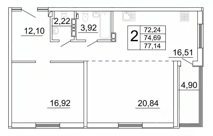 2-к кв. Самарская область, Самара ул. Дыбенко, 5 (77.72 м) - Фото 1