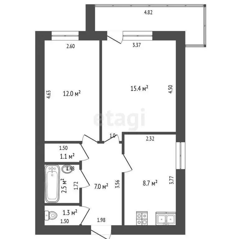 2-комнатная квартира: Дмитров, улица Космонавтов, 47 (48 м) - Фото 1