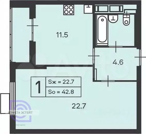 Аукцион: 1-к. квартира, 42,8 м, 10/24 эт. - Фото 0