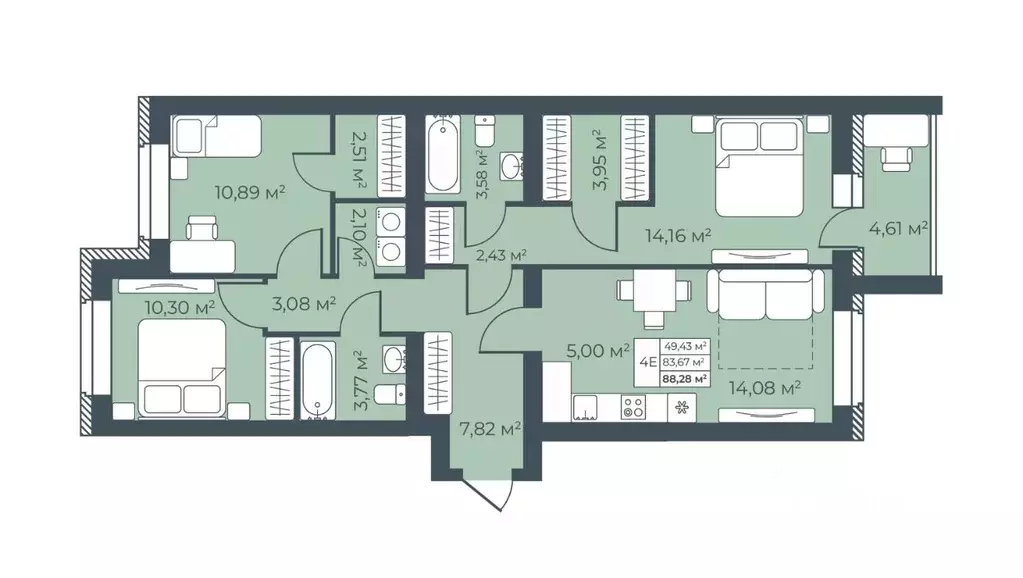 4-к кв. Воронежская область, Бобров  (88.28 м) - Фото 1