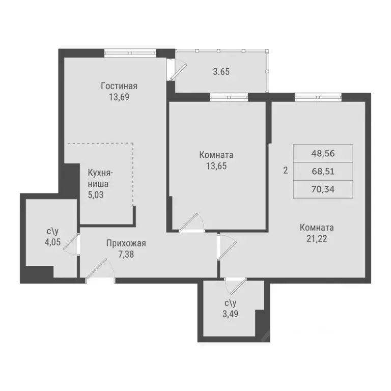 2-к кв. Ханты-Мансийский АО, Сургут Игоря Киртбая ул., 39 (70.34 м) - Фото 1