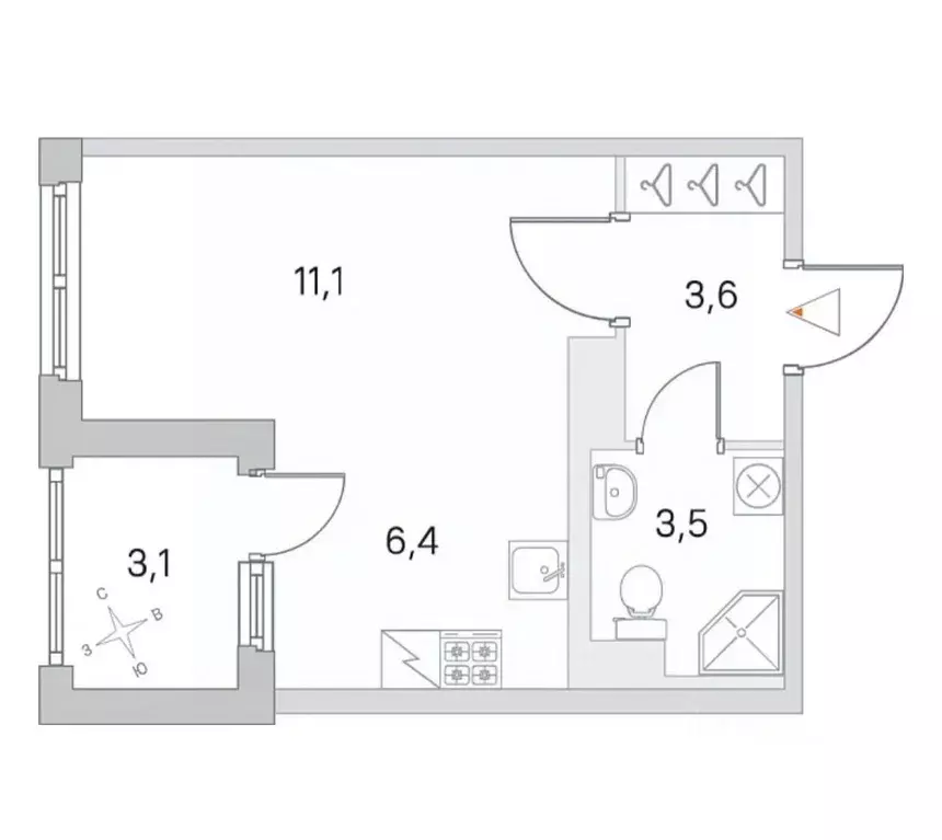 Студия Санкт-Петербург пос. Шушары, ул. Нины Петровой, 8к1 (24.8 м) - Фото 2