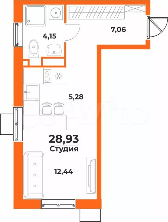 Квартира-студия, 28,9 м, 2/10 эт. - Фото 0