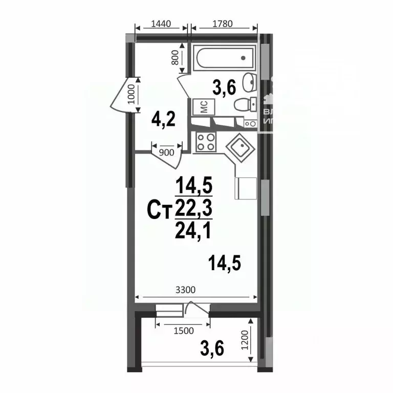 Студия Владимирская область, Владимир бул. Сталинградский, 5 (24.1 м) - Фото 1