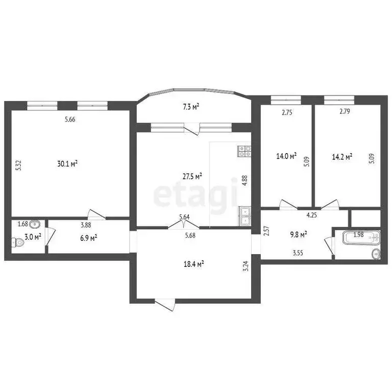 3-комнатная квартира: Тюмень, улица Достоевского, 7 (128.2 м) - Фото 1