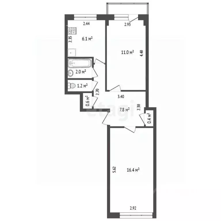 2-к кв. Архангельская область, Архангельск ул. Тимме, 24к1 (46.1 м) - Фото 2