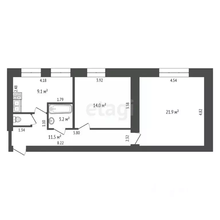 2-к кв. Костромская область, Кострома Кинешемское ш., 72 (60.0 м) - Фото 1