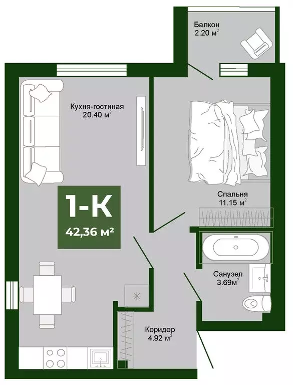1-комнатная квартира: Ревда, улица Энгельса, 47/2 (41.26 м) - Фото 0