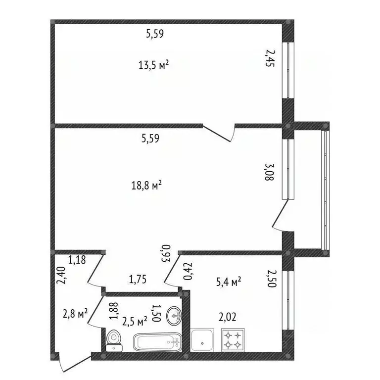 2-к кв. Башкортостан, Уфа ул. Бориса Домашникова, 24 (43.4 м) - Фото 2