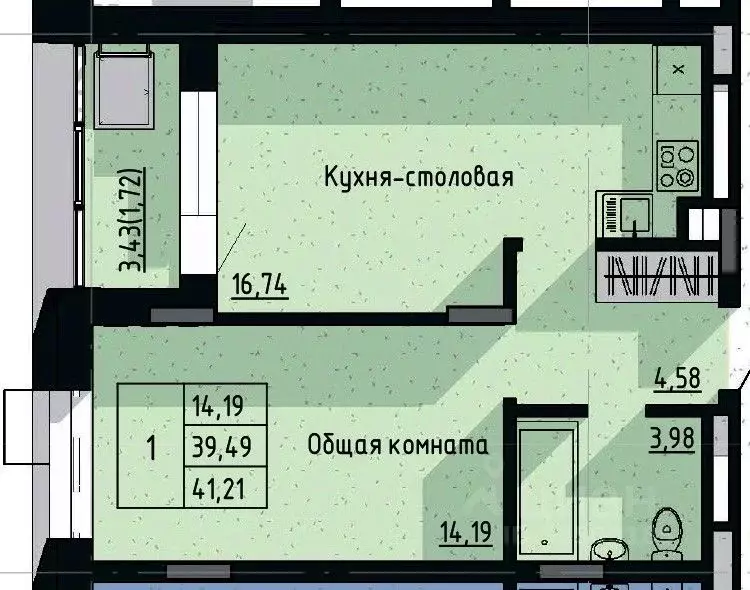 1-к кв. Саха (Якутия), Якутск пос. Геологов,  (41.21 м) - Фото 0