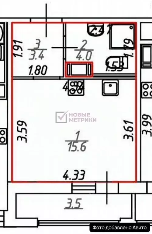Студия Санкт-Петербург просп. Энгельса, 29 (24.5 м) - Фото 2