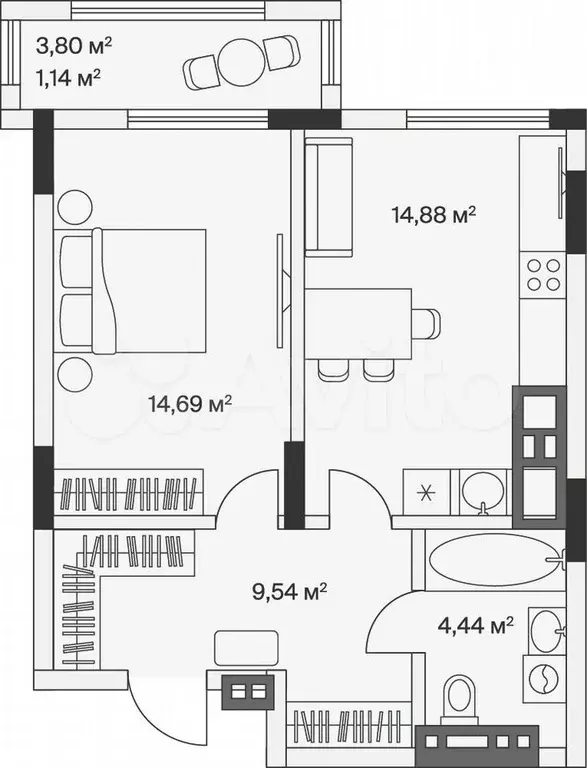 1-к. квартира, 44,7 м, 6/7 эт. - Фото 1