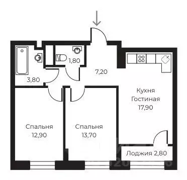 2-к кв. Воронежская область, Воронеж ул. Черняховского, 92 (58.7 м) - Фото 1