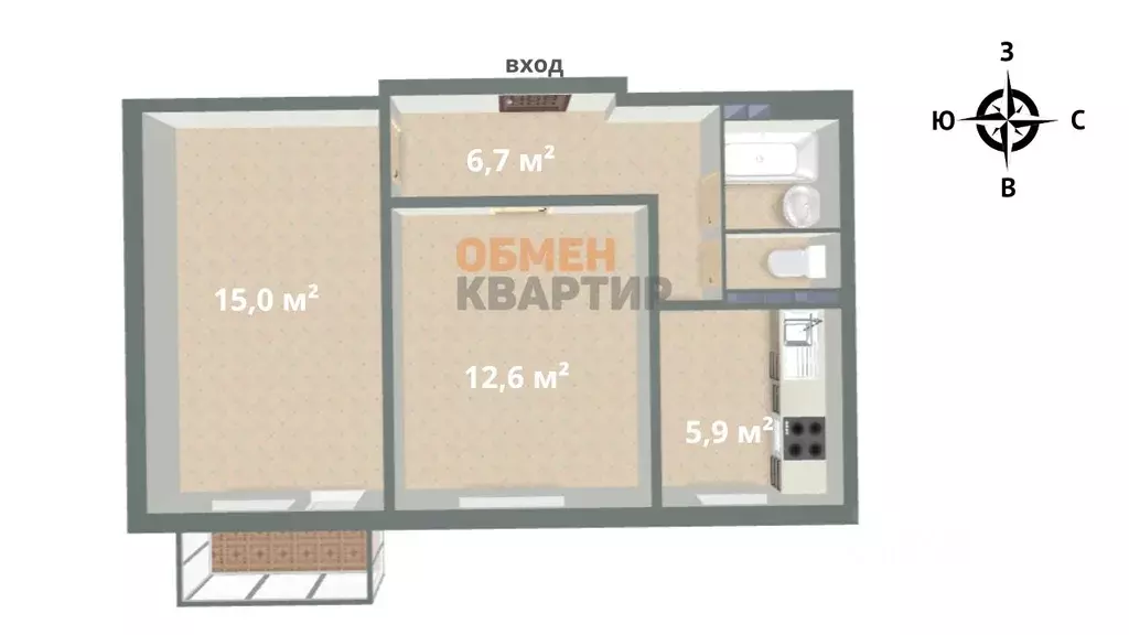 2-к кв. Свердловская область, Екатеринбург ул. Пионеров, 6 (43.6 м) - Фото 1