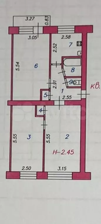 3-к. квартира, 61,1 м, 4/5 эт. - Фото 0