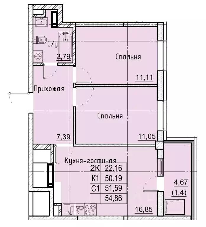 2-к кв. Ставропольский край, Ставрополь № 36 мкр, ЖК Фруктовый сад,  ... - Фото 0