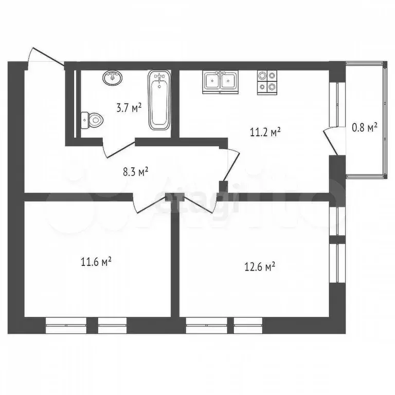 2-к. квартира, 42 м, 4/4 эт. - Фото 0