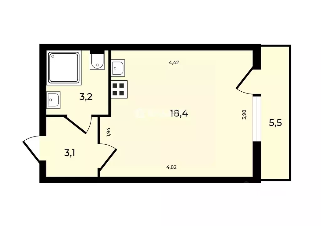 Студия Санкт-Петербург просп. Ветеранов, 200 (24.7 м) - Фото 1