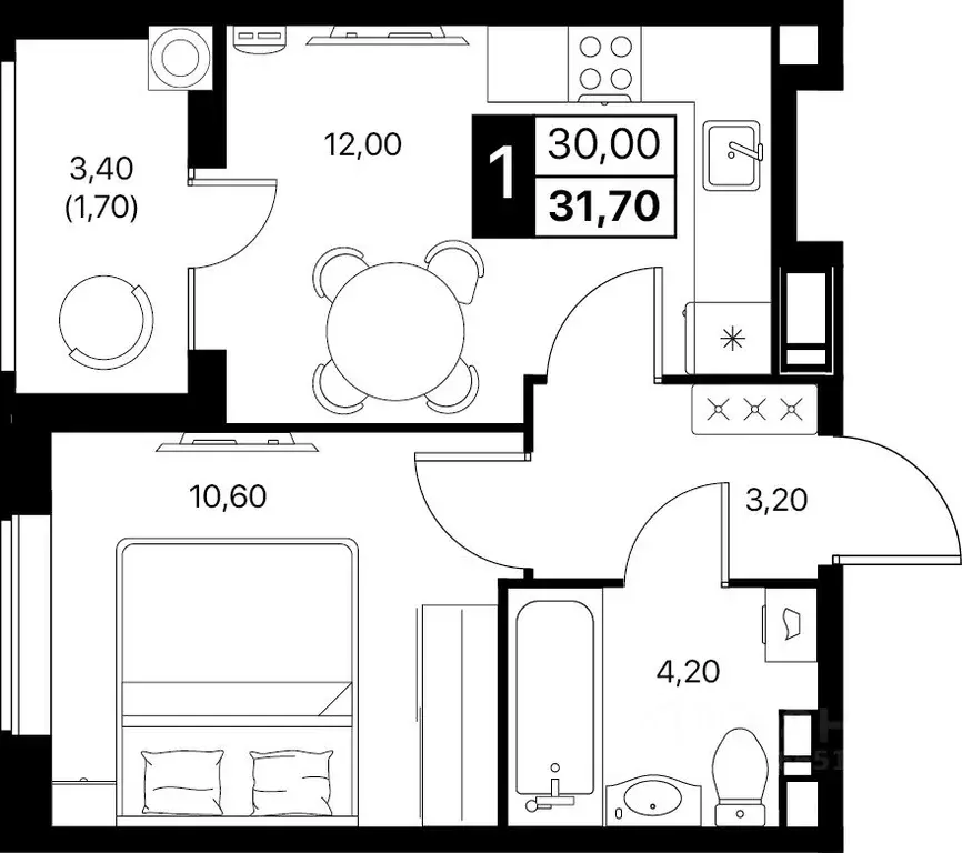 1-к кв. Ростовская область, Ростов-на-Дону Эстет жилой комплекс (31.7 ... - Фото 1