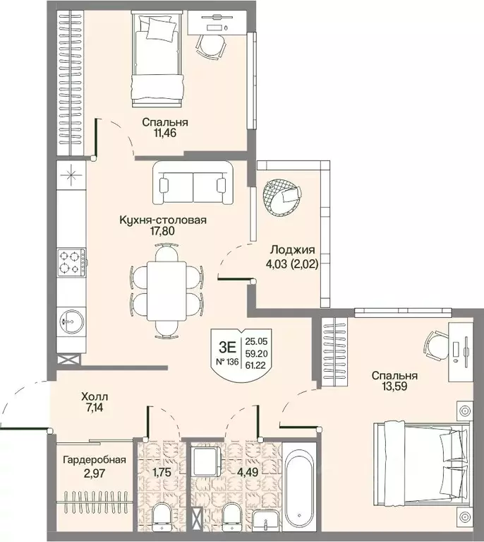 2-к кв. Ленинградская область, Всеволожский район, Бугровское ... - Фото 1