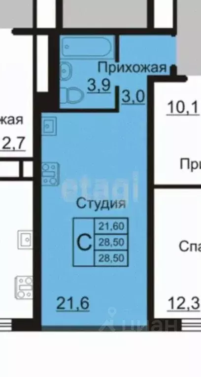 Студия Калужская область, Калуга ул. Комфортная, 19 (28.7 м) - Фото 2