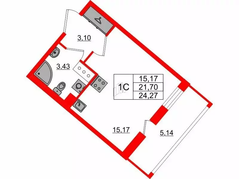 Квартира-студия: Санкт-Петербург, Октябрьская набережная (21.7 м) - Фото 0