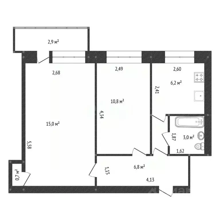 2-к кв. Башкортостан, Уфа Интернациональная ул., 25 (43.4 м) - Фото 2