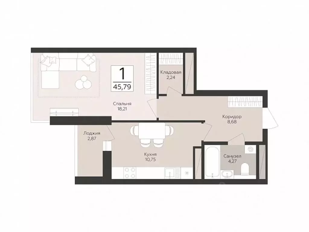 1-к кв. Самарская область, Самара  (45.79 м) - Фото 1