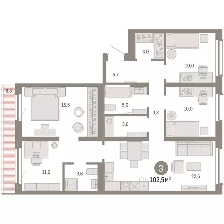 3-комнатная квартира: Екатеринбург, микрорайон Академический, 19-й ... - Фото 1