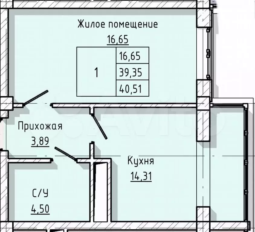 1-к. квартира, 40,5 м, 3/8 эт. - Фото 1
