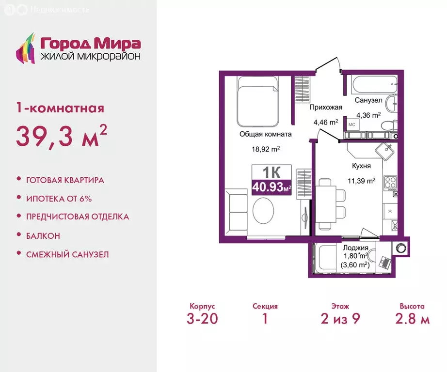 1-комнатная квартира: Симферополь, улица Батурина, 177к4 (39.3 м) - Фото 1