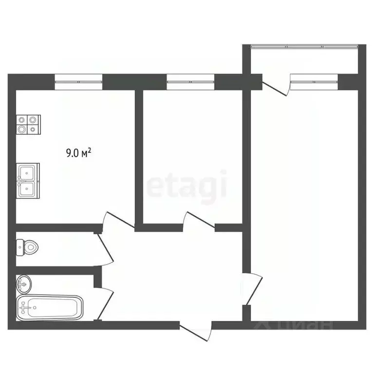 2-к кв. Ямало-Ненецкий АО, Муравленко ул. Ленина, 81 (47.8 м) - Фото 2