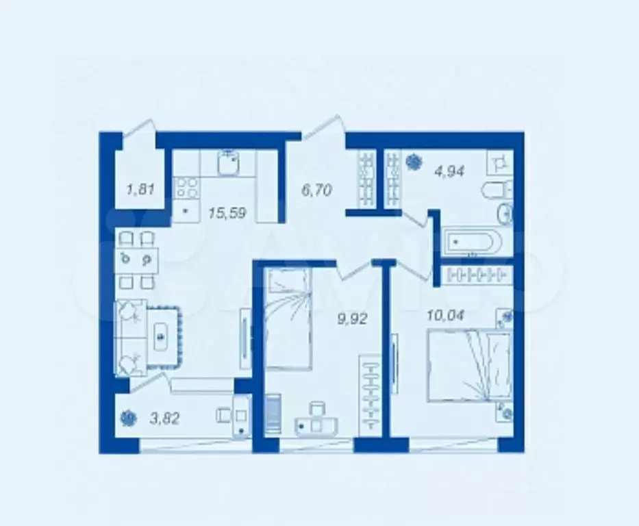 2-к. квартира, 49,1 м, 1/17 эт. - Фото 1