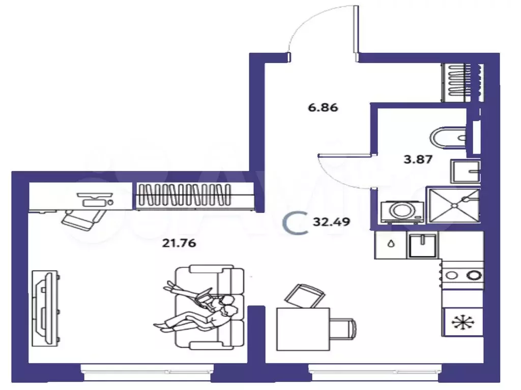 Квартира-студия, 32,5 м, 4/10 эт. - Фото 1