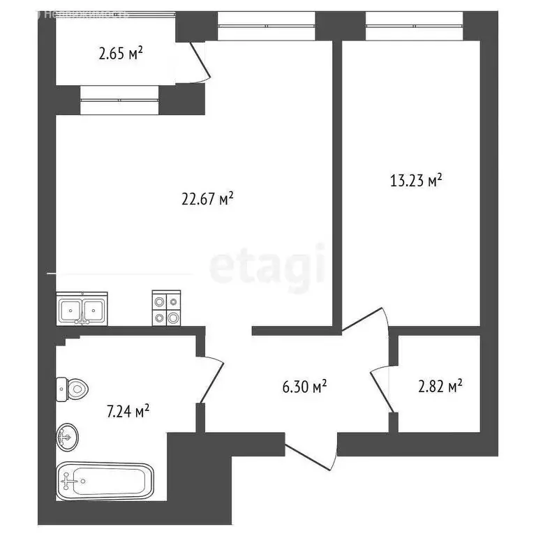 1-комнатная квартира: Тюмень, улица Василия Севергина, 5 (53.6 м) - Фото 1