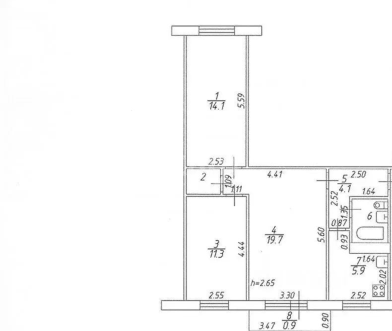 3-к кв. Татарстан, Казань ул. Маршала Чуйкова, 24 (59.6 м) - Фото 0