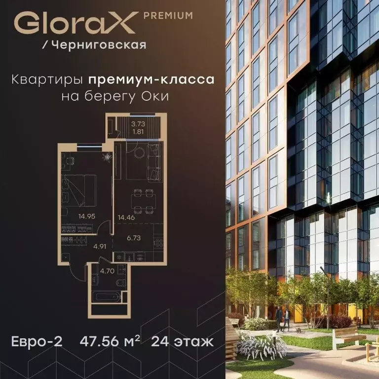 1-к кв. Нижегородская область, Нижний Новгород Глоракс Премиум ... - Фото 0