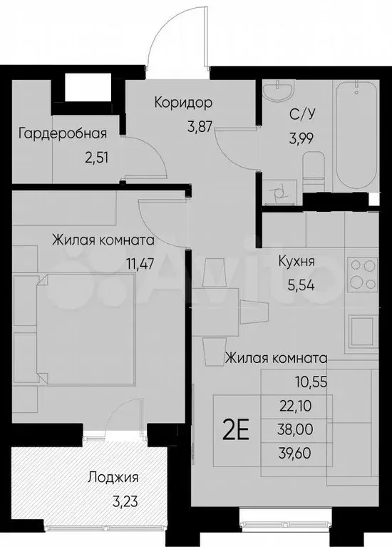 2-к. квартира, 39,6 м, 7/8 эт. - Фото 0
