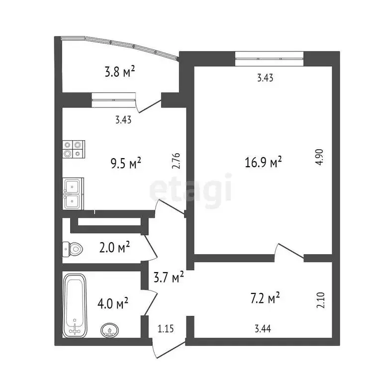 1-комнатная квартира: Тюмень, улица Николая Семёнова, 29 (43 м) - Фото 0