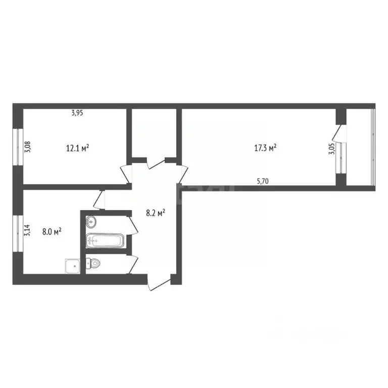 2-к кв. Амурская область, Благовещенск Театральная ул., 44/2 (52.2 м) - Фото 2