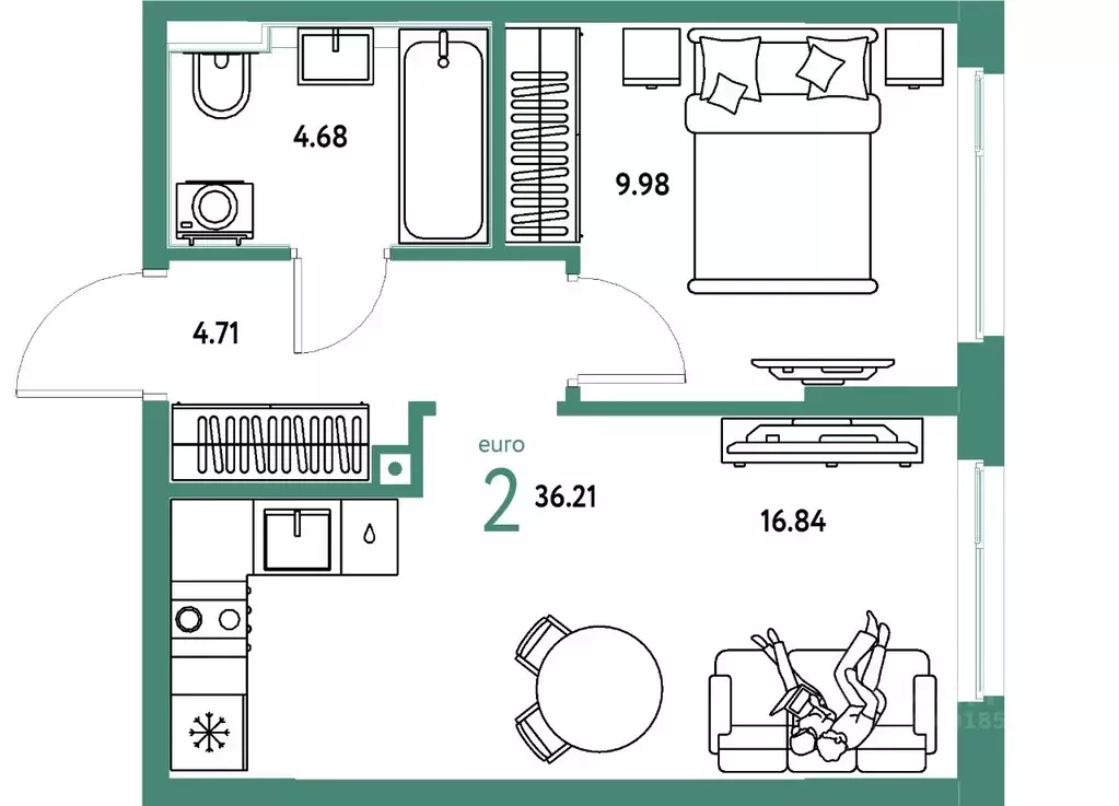 2-к кв. Тюменская область, Тюмень ул. 50 лет Октября, 61к1 (36.21 м) - Фото 1