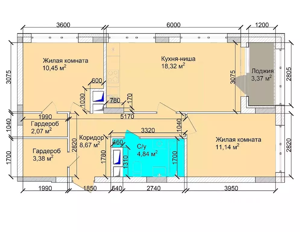 3-к кв. Кемеровская область, Кемерово ул. Дружбы, 10 (62.44 м) - Фото 1
