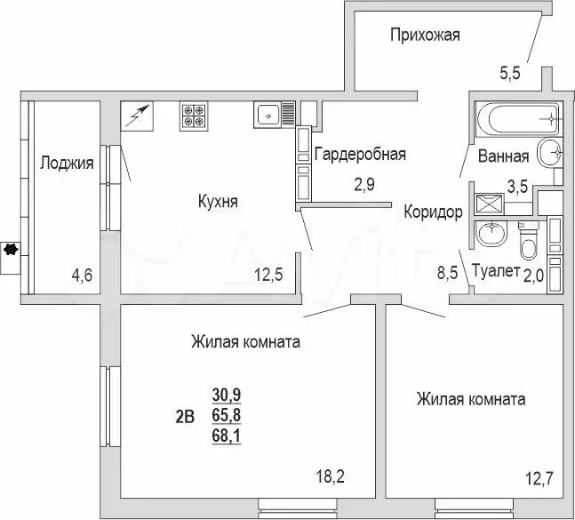 2-к. квартира, 68,2 м, 1/18 эт. - Фото 1