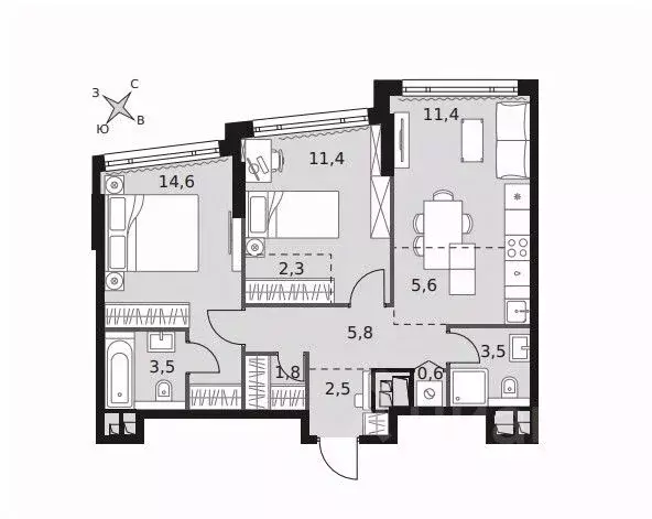 2-к кв. Москва Варшавское ш., 37Ак2 (63.0 м) - Фото 1