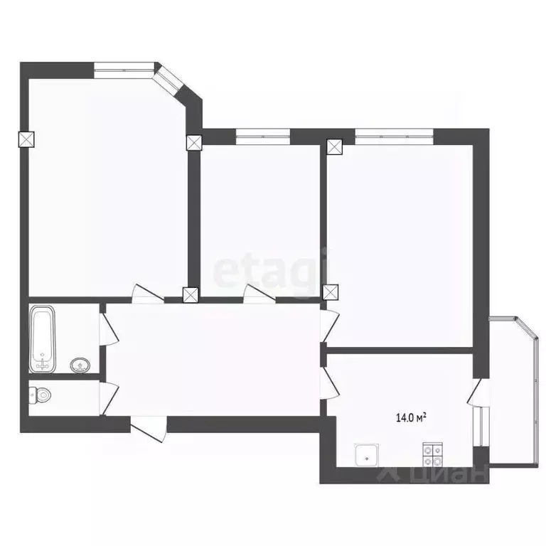 3-к кв. Тюменская область, Тюмень ул. Василия Гольцова, 2 (73.2 м) - Фото 2