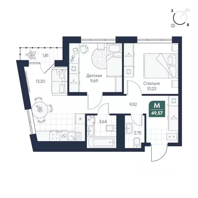 2-к кв. Новгородская область, Великий Новгород Медь кв-л,  (49.57 м) - Фото 1