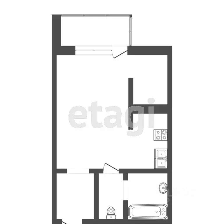 Студия Тюменская область, Тюмень ул. Ю.-Р.Г. Эрвье, 24к1 (30.0 м) - Фото 1