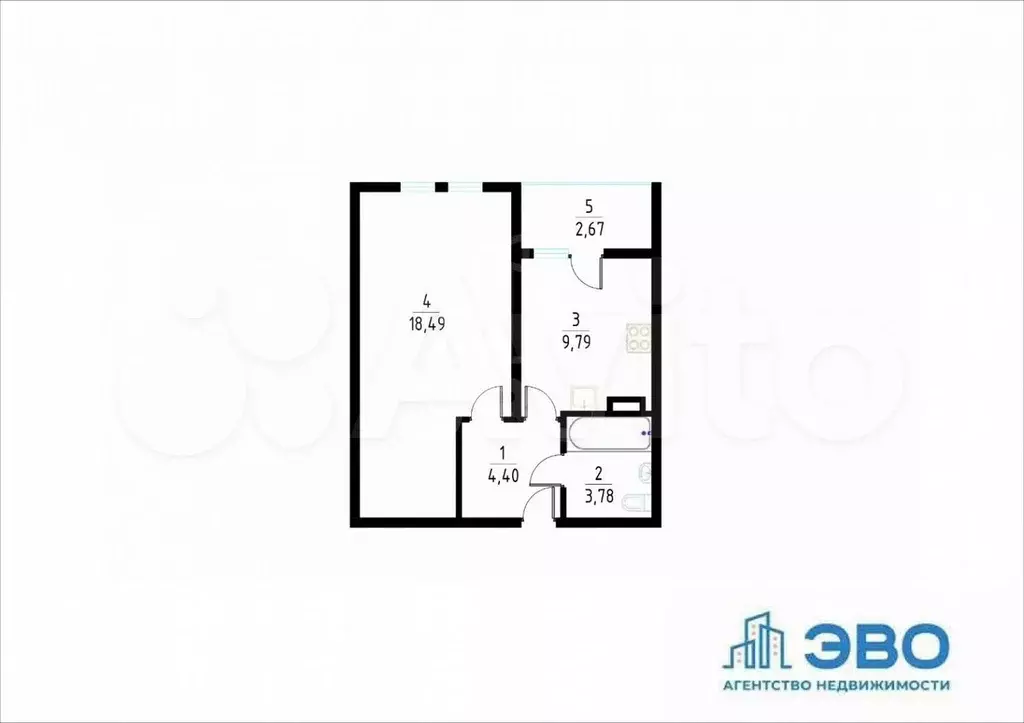 1-к. квартира, 37,2 м, 5/5 эт. - Фото 0