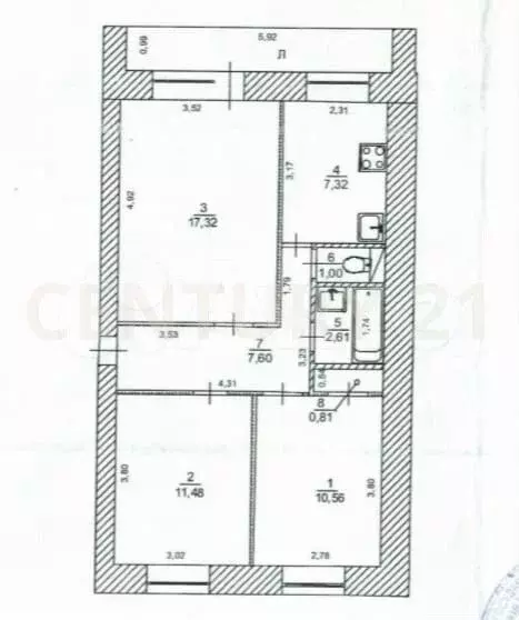 3-к. квартира, 58,7 м, 5/6 эт. - Фото 0