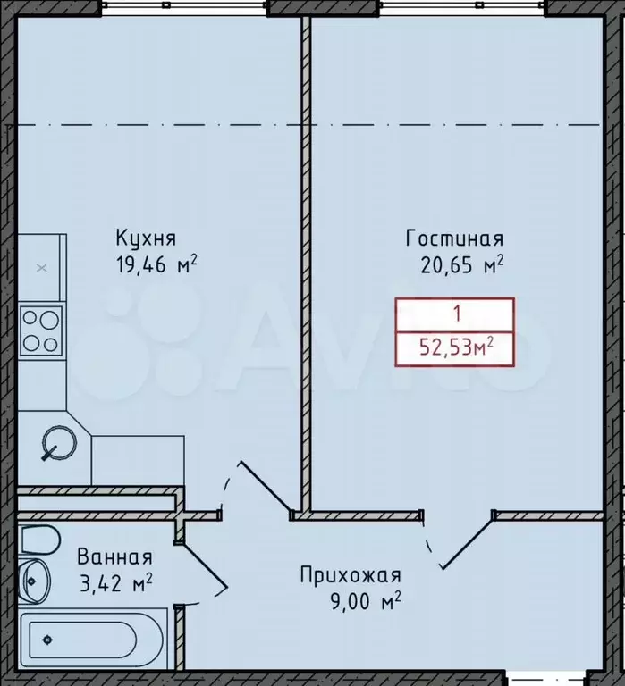 1-к. квартира, 52,5 м, 4/8 эт. - Фото 1